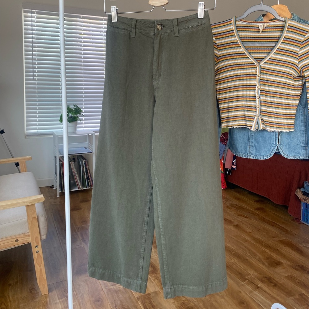 Day to Day - Green denim high waisted wide leg pants - crop leg - size 26